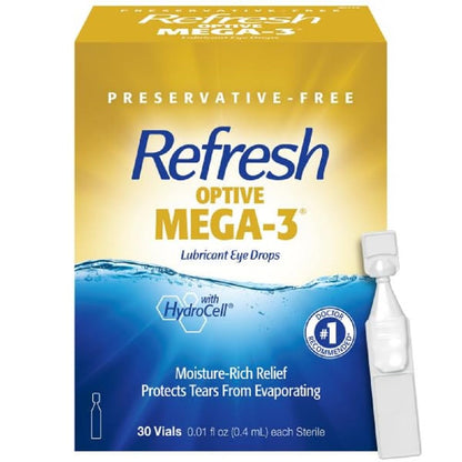 Refresh Optive Mega-3 Preservative-Free Eye Drops — 0.4 mL, 30 Single-Use Vials