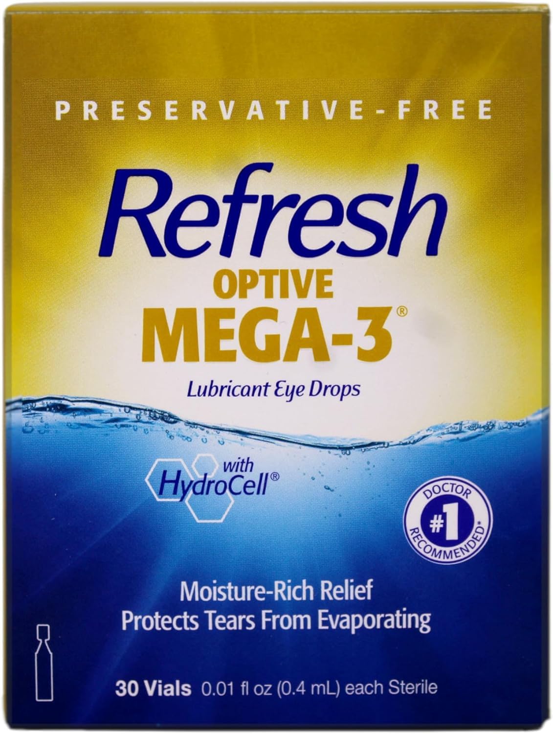 Refresh Optive Mega-3 Eye Drops — Preservative-Free Lipid-Enhancing Lubricant (30 ea x 3)