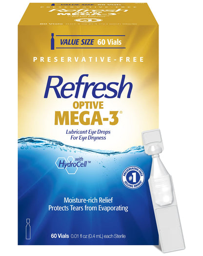 Refresh Optive Mega-3 Preservative-Free Eye Drops | 60 Single-Use Vials