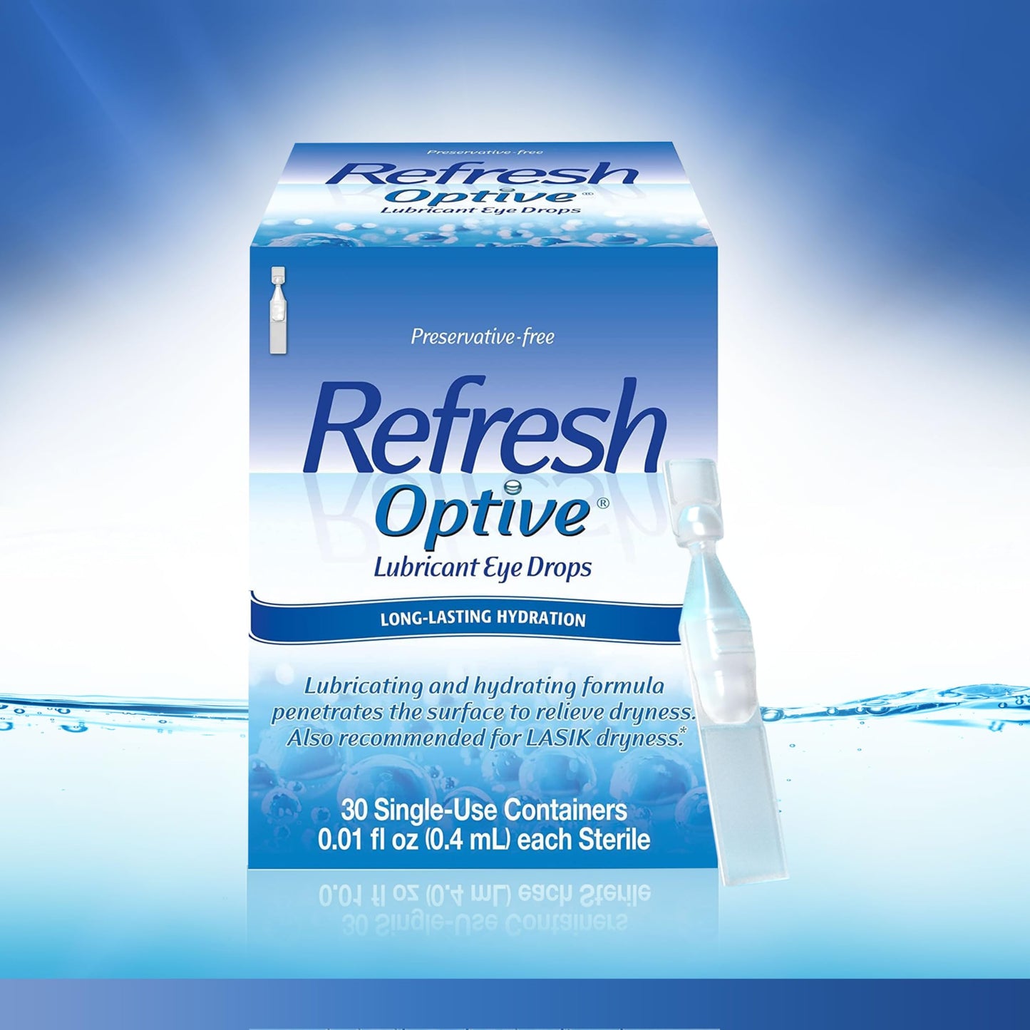 Refresh Optive Preservative-Free Lubricant Eye Drops for Dry Eyes — 30 Count, On-the-Go Single-Use Vials