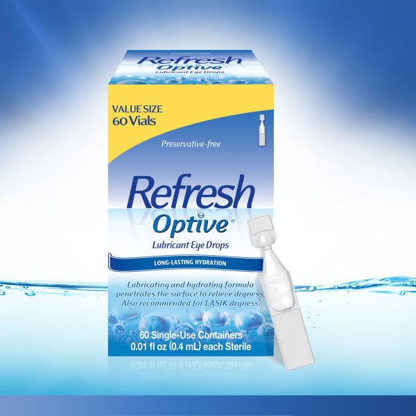 Refresh Optive Lubricant Eye Drops – Preservative-Free, 60-Count Single-Use Vials