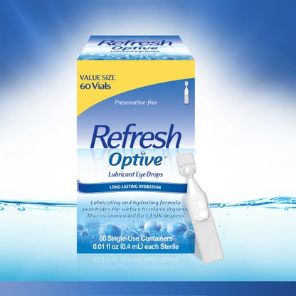 Refresh Optive Lubricant Eye Drops – Preservative-Free, 60-Count Single-Use Vials