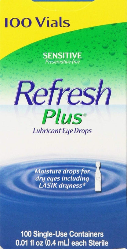 Refresh Plus Lubricant Eye Drops – 2-Pack, 100-Count Single-Use Vials