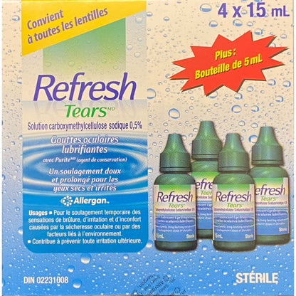 Refresh Tears Lubricant Eye Drops – 4x15 ml + 1x5 ml | Gentle Eye Moisture & Comfort
