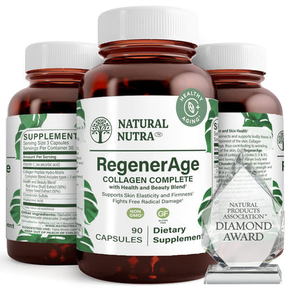 Natural Nutra RegenerAge – Skin Health Supplement with Protein Peptides, Vitamin C, Grape Seed (90 Capsules) – Gluten Free