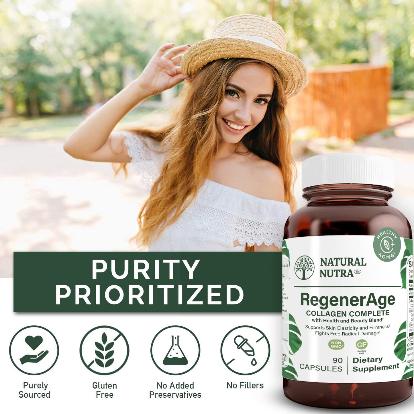 Natural Nutra RegenerAge – Skin Health Supplement with Protein Peptides, Vitamin C, Grape Seed (90 Capsules) – Gluten Free