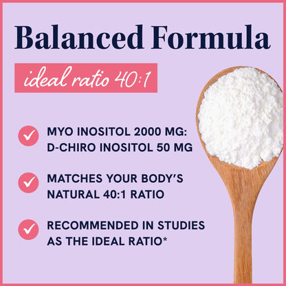 Myo-Inositol & D-Chiro Inositol Powder – Hormone Balance for Women | 40:1 Ratio | 2000mg Myo / 50mg D-Chiro | 30 Servings | 2.17 oz