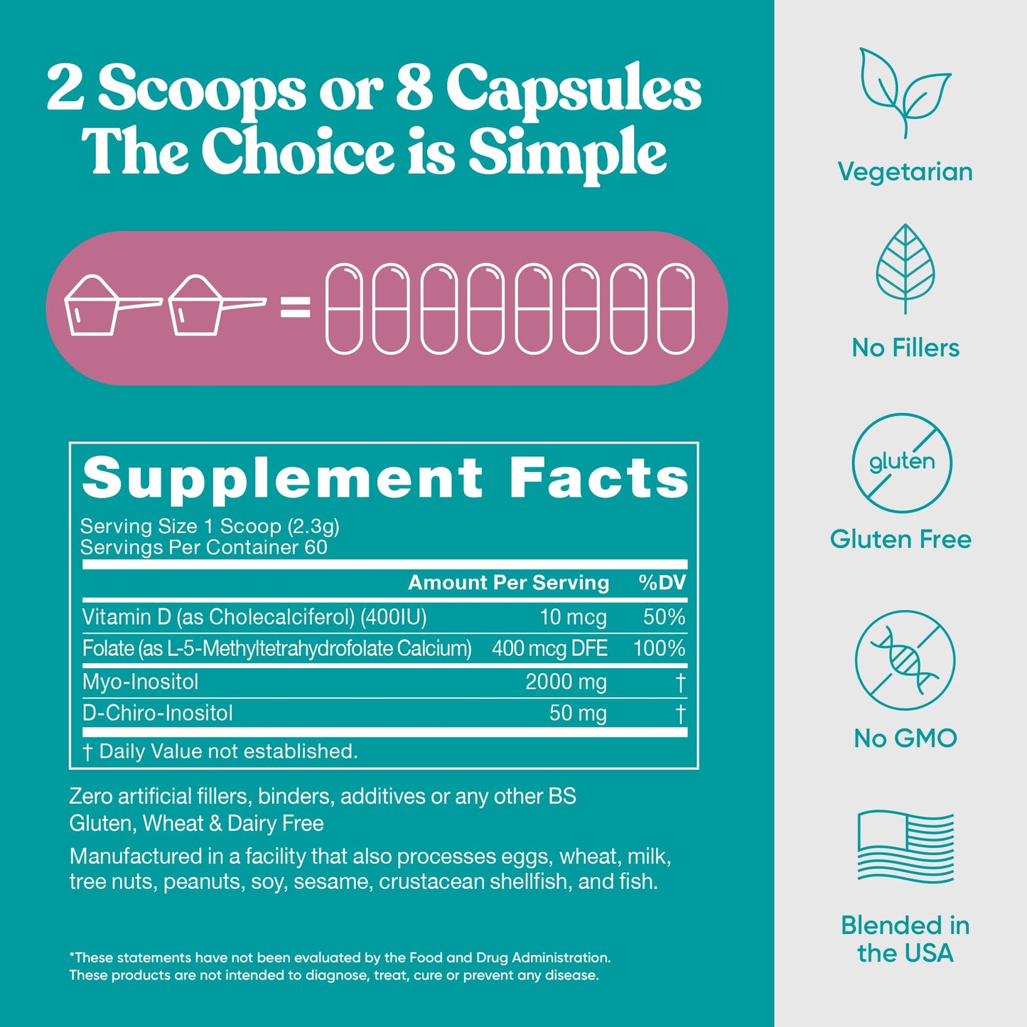 Regulate MAX Myo-Inositol & D-Chiro Inositol Powder for Women – PCOS Support, Vitamin D & Folate, 60 Servings