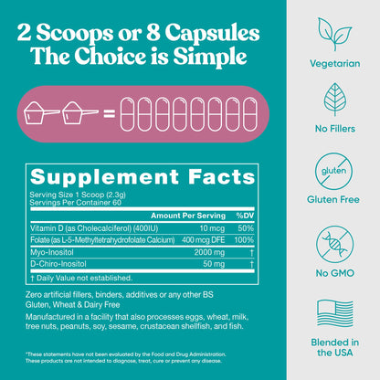 Regulate MAX Myo-Inositol & D-Chiro Inositol Powder for Women – PCOS Support, Vitamin D & Folate, 60 Servings