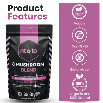8 Mushroom Blend Organic Extract – 8 oz | 8-in-1 Immunity, Focus & Energy (113 Servings)