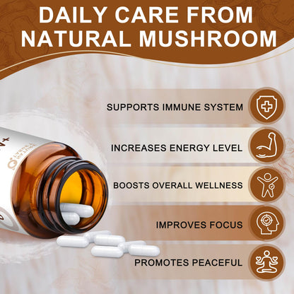 NATURE TARGET Mushroom Supplement, Mushroom Complex with Lion's Mane, Turkey Tail, Reishi, Cordyceps, Shiitake, 14-in-1 Mushrooms for Memory and Focus, 120 Capsules