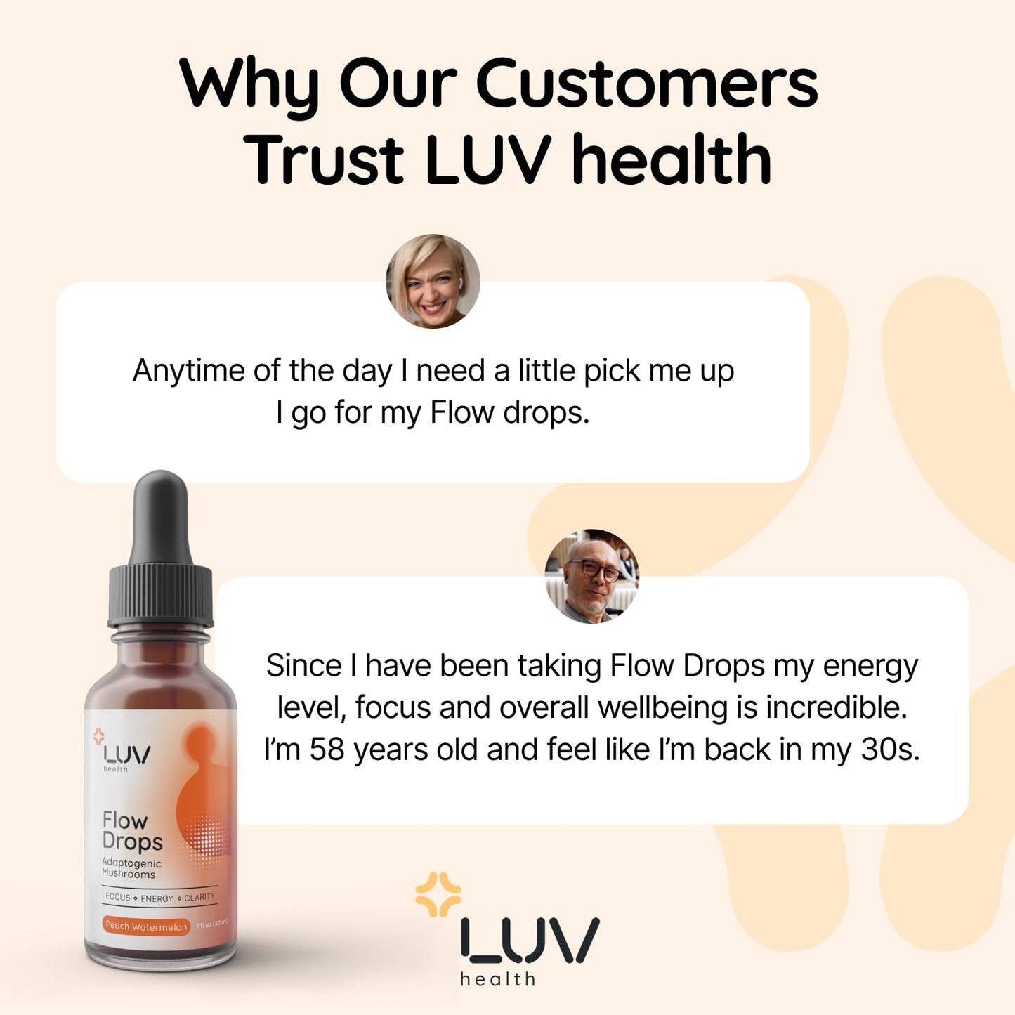 LUV health Flow Drops – Energy, Focus & Immune Support | Adaptogenic Mushrooms (Vegan, Made in USA)