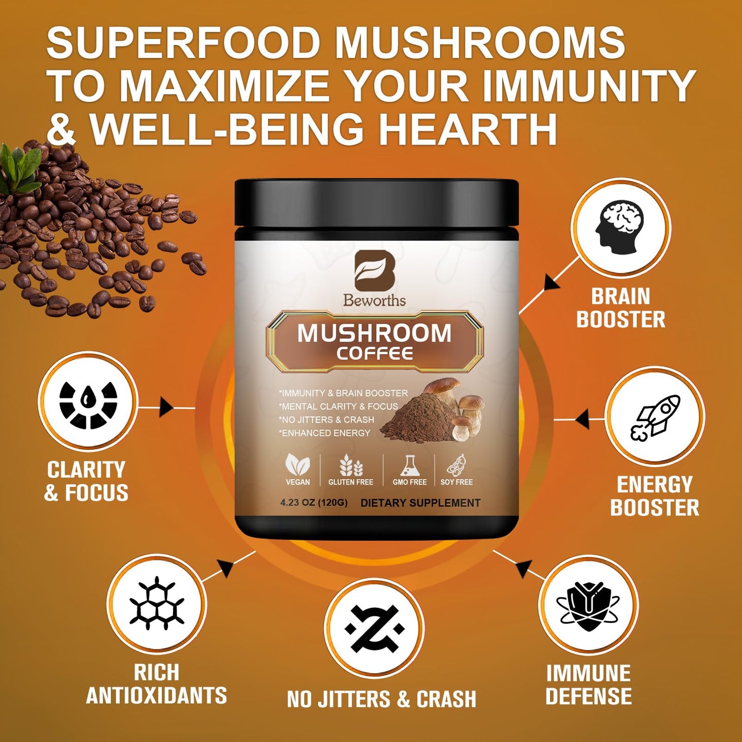 2Pack Mushroom Coffee - Lion's Mane & Cordyceps Blend for Immune Support & Focus
