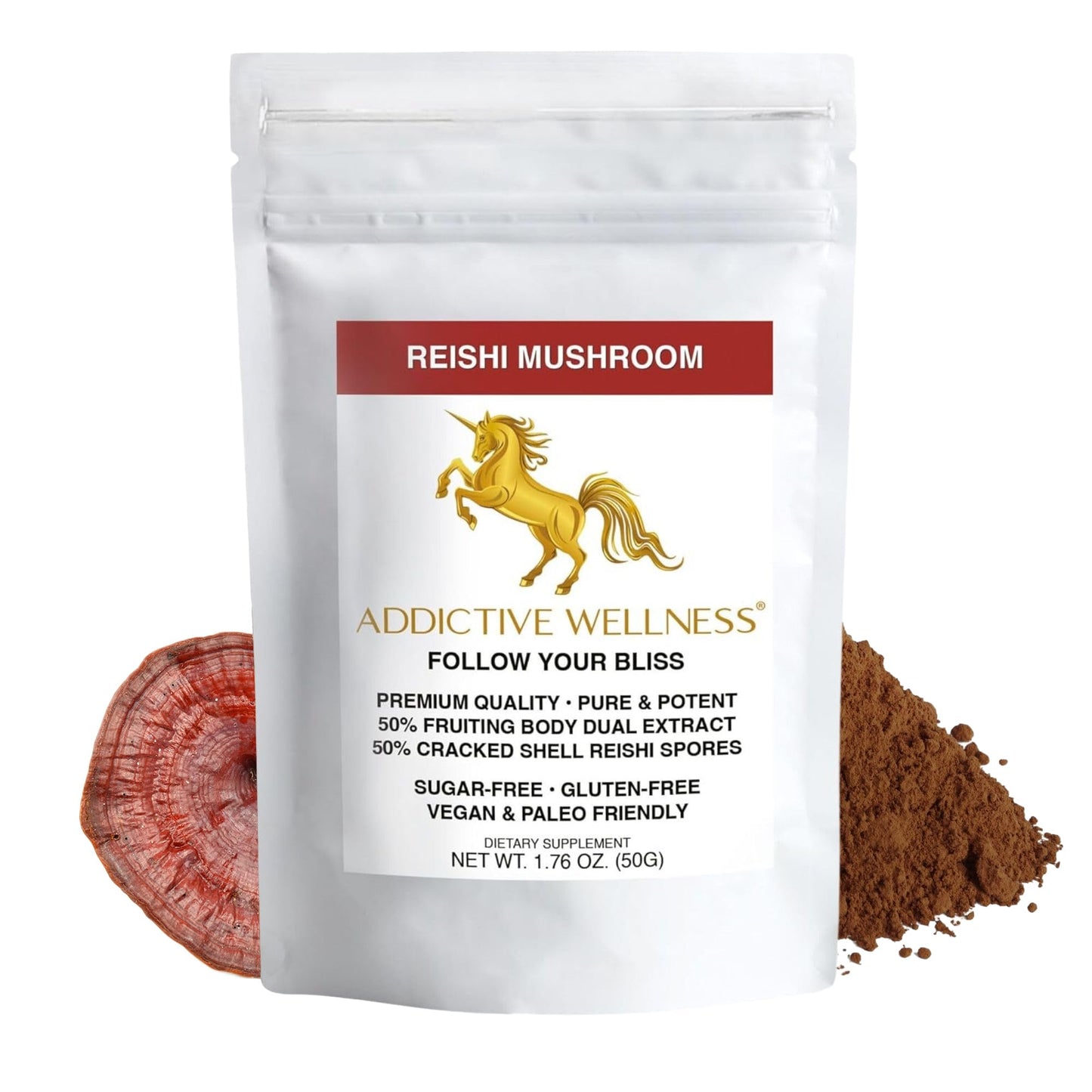 Reishi Mushroom Extract Powder + Spores (50/50) - Wood-Grown Ganoderma 50g