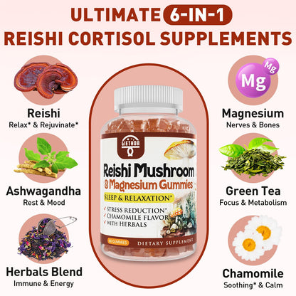 Reishi Mushroom Gummies - Cortisol Support, Relaxation & Immunity | Vegan (60 Gummies)