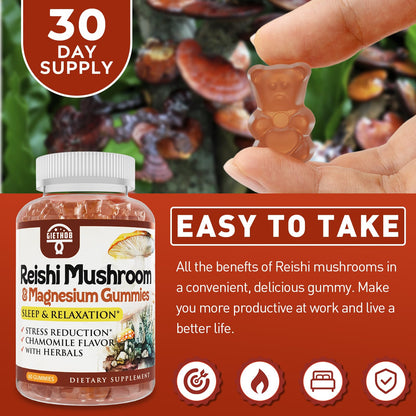 Reishi Mushroom Gummies - Cortisol Support, Relaxation & Immunity | Vegan (60 Gummies)