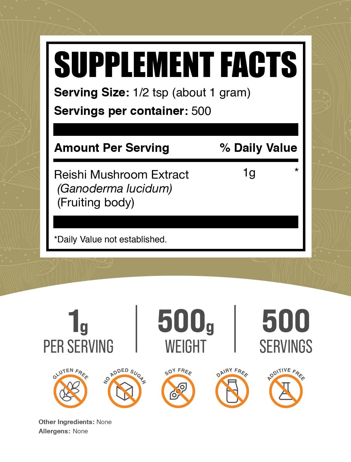 Reishi Mushroom Extract Powder – 500g (1g/Serving) – Gluten Free | BulkSupplements