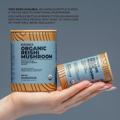 Reishi Organic Mushroom Supplement Capsules | Ganoderma Extract | Immune Support | 60 Capsules