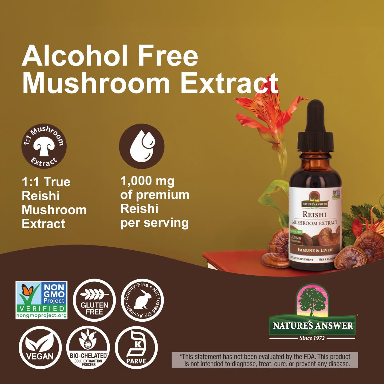 Nature's Answer Reishi Mushroom Extract – Alcohol Free, 1 fl oz (30 ml)