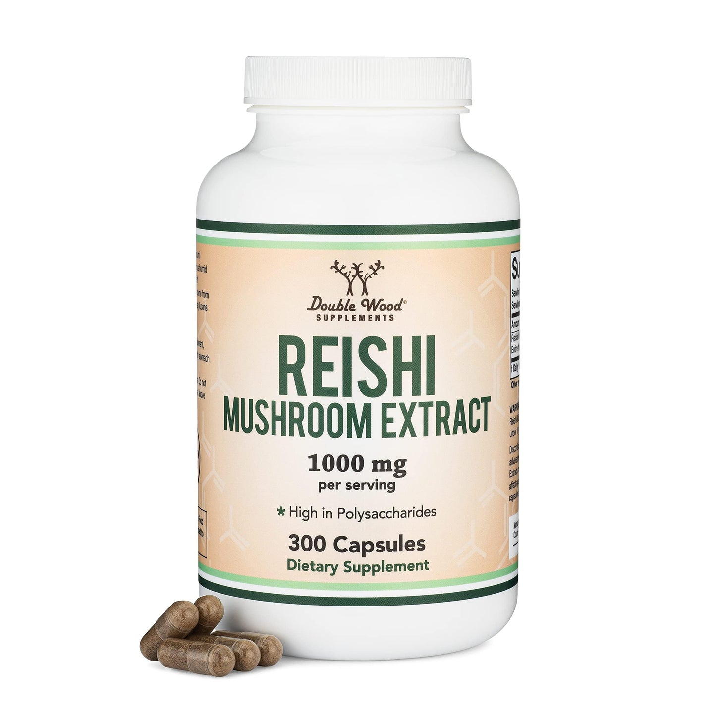 Reishi Mushroom Capsules 4:1 Ganoderma Extract 1,000mg - 300 Count (5 Month Supply) | Double Wood