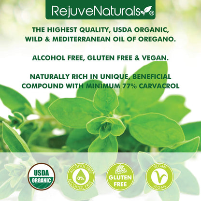 RejuveNaturals Oil of Oregano – USDA Organic 1 fl oz (30 ml) Immune Support Drops | Gluten Free, Vegan & Non-GMO