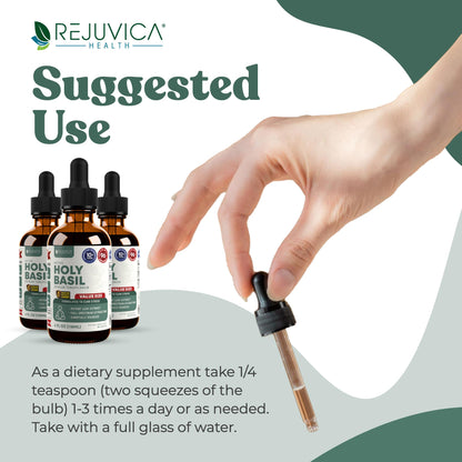 Rejuvica Health Active Holy Basil 4oz XL – Stress Support Liquid Extract (Vegan, Non-GMO)