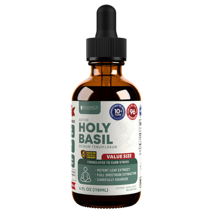 Rejuvica Health Active Holy Basil 4oz XL – Stress Support Liquid Extract (Vegan, Non-GMO)
