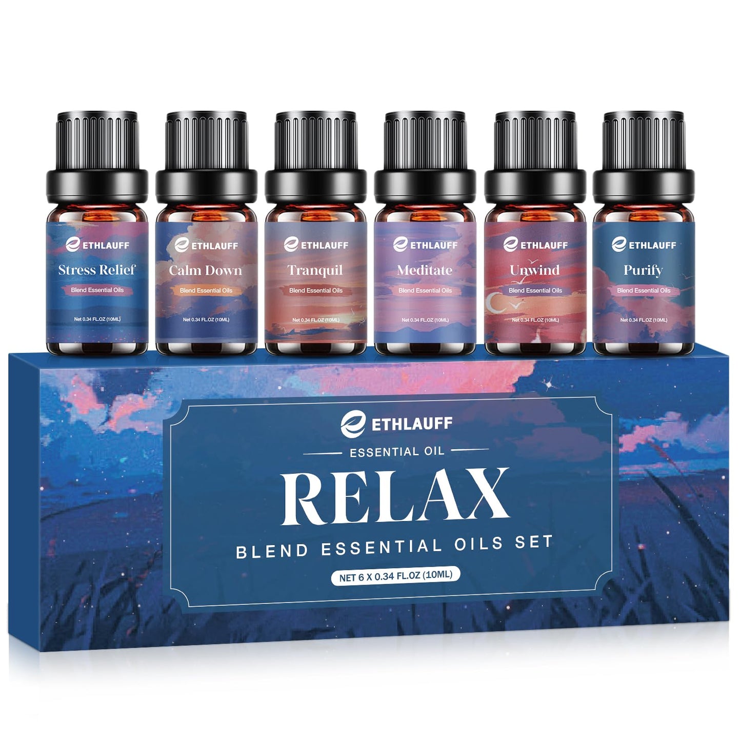 Relax Diffuser Oil – Essential Oil Blends (6x10ml) for Stress Relief & Calm