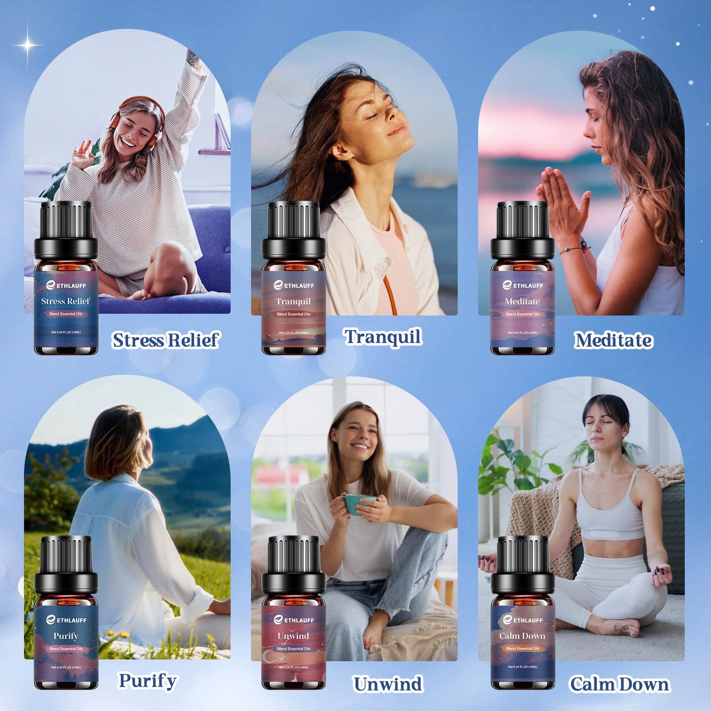 Relax Diffuser Oil – Essential Oil Blends (6x10ml) for Stress Relief & Calm