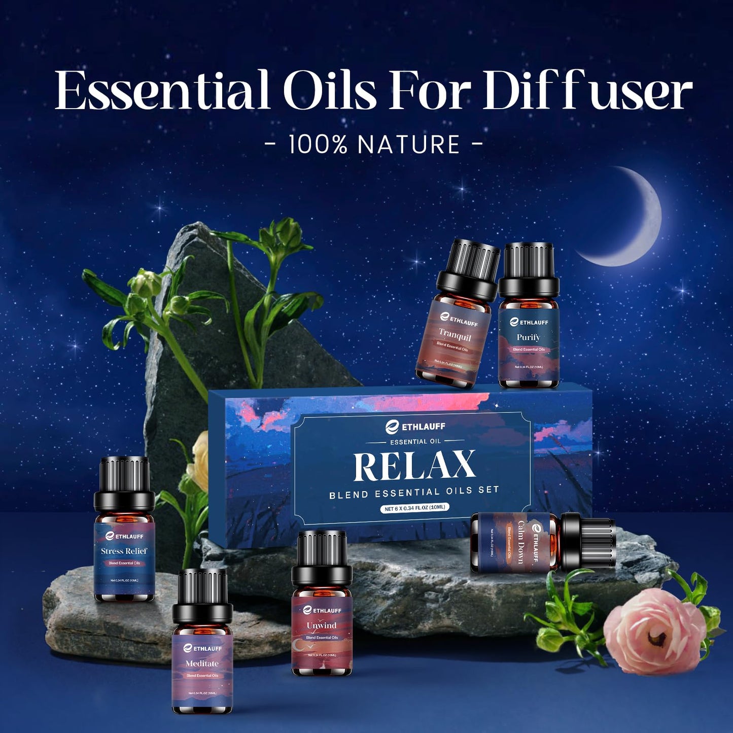 Relax Diffuser Oil – Essential Oil Blends (6x10ml) for Stress Relief & Calm