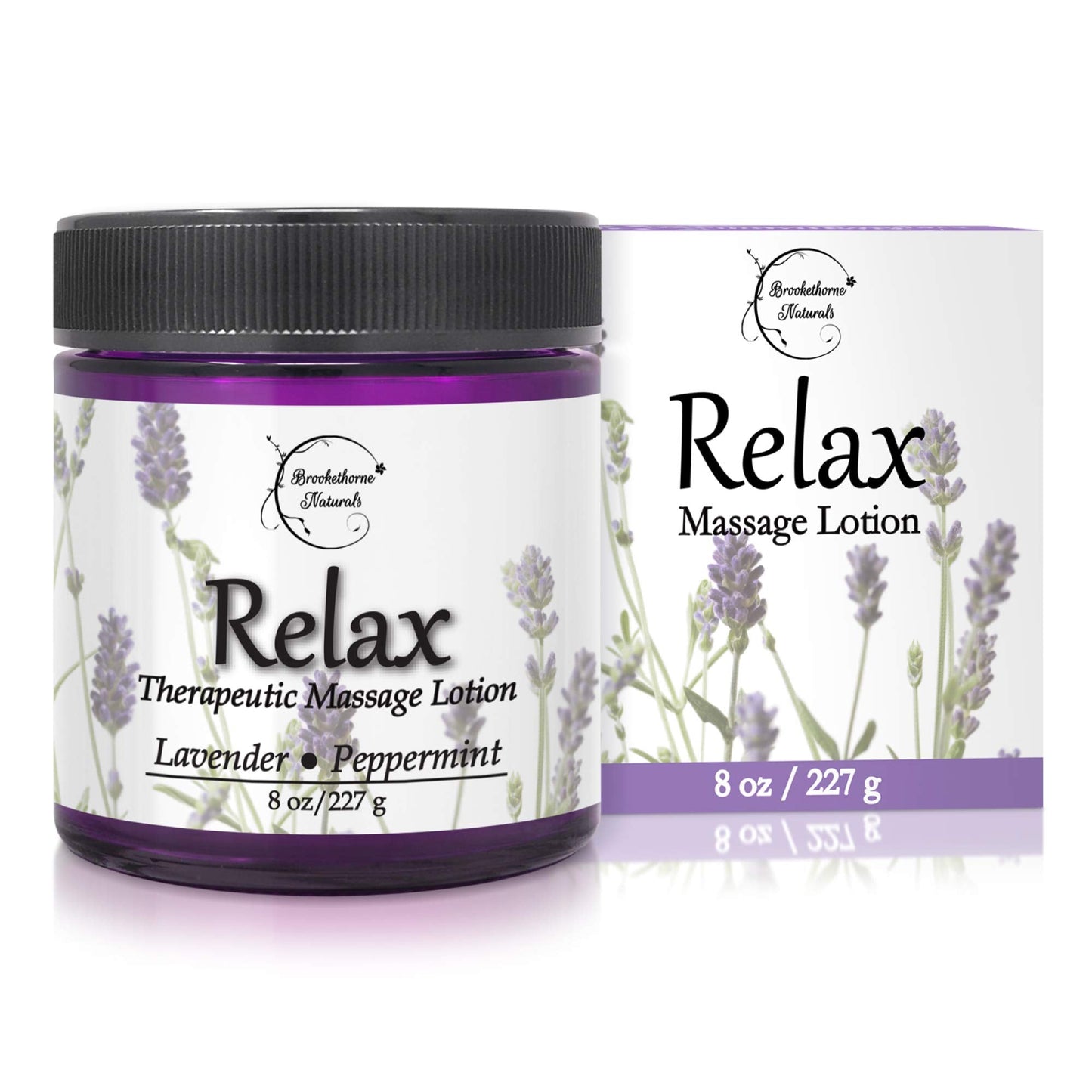 Relax Therapeutic Massage Lotion – All Natural with Lavender & Peppermint Oils | Brookethorne Naturals 8oz