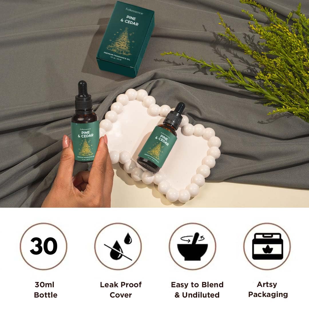 Folkulture Christmas Essential Oil for Diffuser | Pine & Cedarwood Fragrance Oil – 1.01 Fl Oz with Dropper | Aromatherapy Oils, Diffuser Oil Blends | Gift for Women