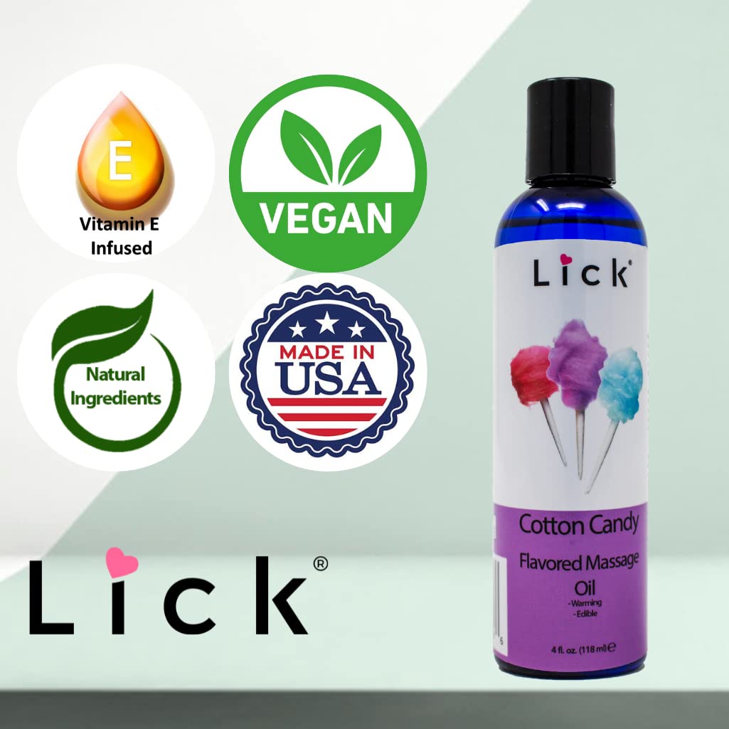 Cotton Candy Flavored Massage Oil with Vitamin E | Vegan Edible Body Massage Oil – 4 oz