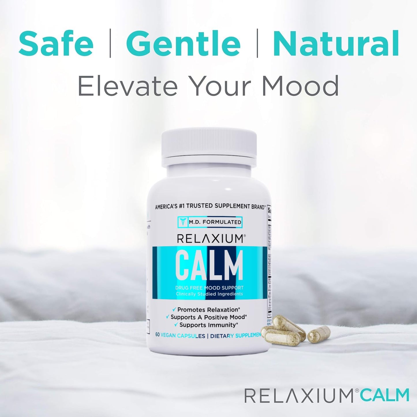 Relaxium Calm – Non-Habit Stress & Mood Support (Ashwagandha, 5-HTP, GABA) – Made in USA (60 Capsules)