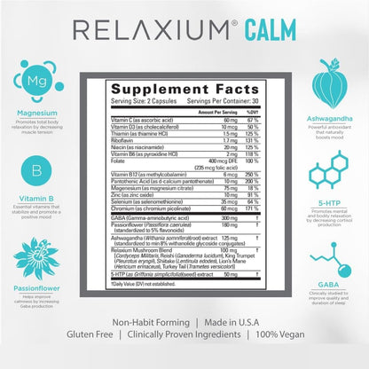 Relaxium Calm – Non-Habit Stress & Mood Support (Ashwagandha, 5-HTP, GABA) – Made in USA (60 Capsules)