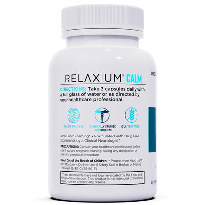 Relaxium Calm – Non-Habit Stress & Mood Support (Ashwagandha, 5-HTP, GABA) – Made in USA (60 Capsules)