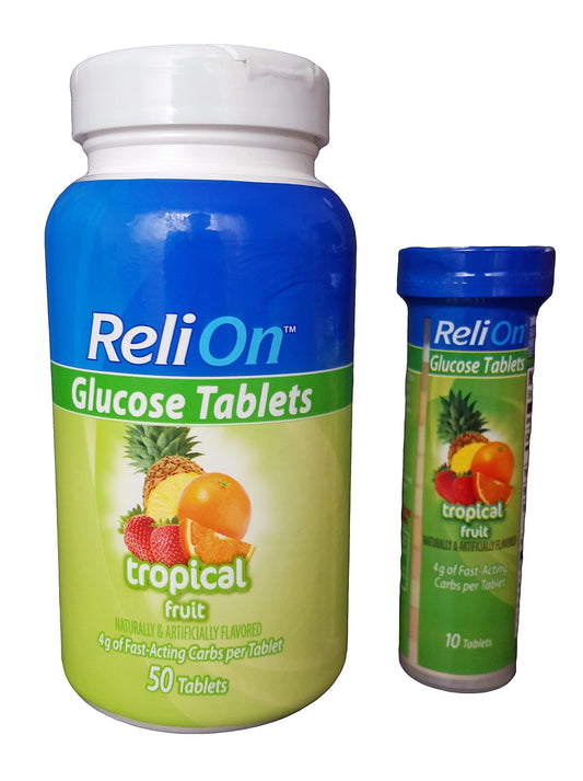 ReliOn Glucose Tablets – Tropical Fruit Flavor, 50 Count with On-The-Go Tube BritishVita | Premium UK Vitamins & Wellness Supplements
