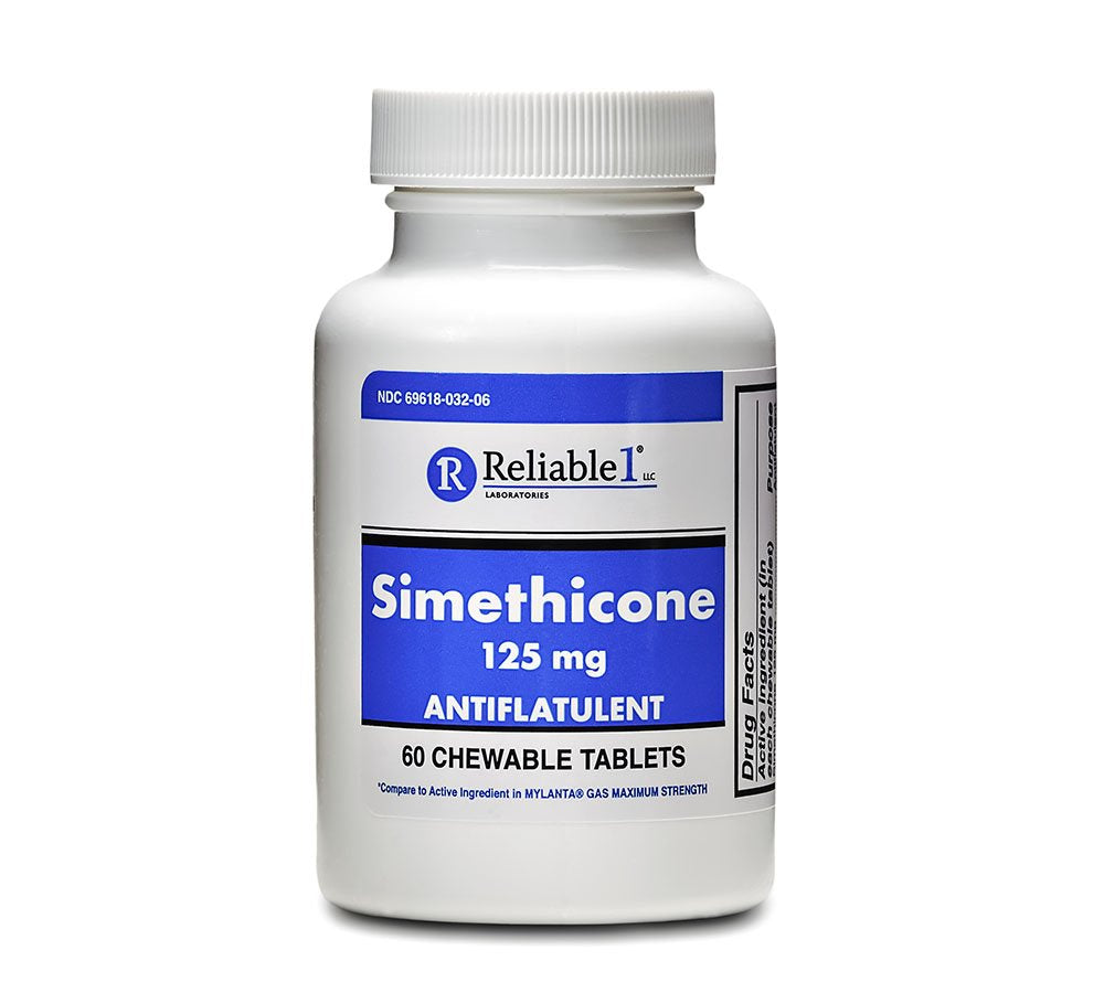 Reliable-1 Laboratories Simethicone 125mg Gas Relief Tablets – Extra Strength, Peppermint Flavor, 60 Chewable Tablets