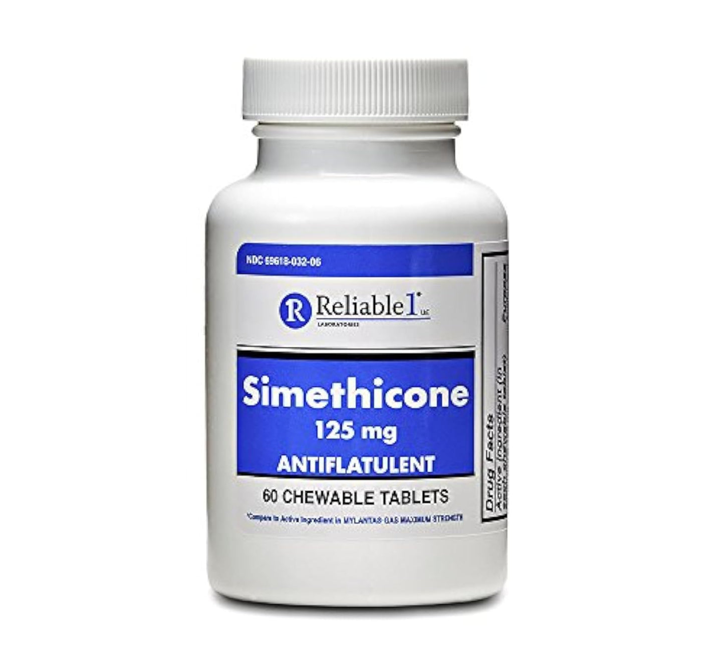 Reliable-1 Laboratories Simethicone 125mg Gas Relief Tablets – Extra Strength, Peppermint Flavor, 60 Chewable Tablets