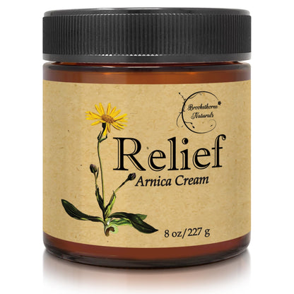 Relief Arnica Cream – All-Natural Massage Lotion with Lemongrass, Eucalyptus & Rosemary | Brookethorne Naturals