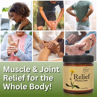 Relief Arnica Cream – All-Natural Massage Lotion with Lemongrass, Eucalyptus & Rosemary | Brookethorne Naturals