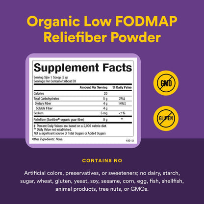 Natural Factors Organic Low FODMAP Reliefiber Powder – Unflavored, 150 g