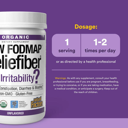 Natural Factors Organic Low FODMAP Reliefiber Powder – Unflavored, 150 g