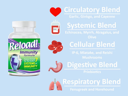 Reload! Immunity Antioxidant Multivitamin – Echinacea, Vitamins A, C, D, Zinc, Selenium, Ginkgo, Aloe, Probiotic/Prebiotic, Fenugreek | 120ct, 30 Day Supply