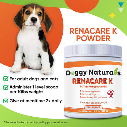 RenaCare K Potassium Gluconate Supplement for Dogs & Cats – Chicken Liver Flavor, 4 oz, Made in USA