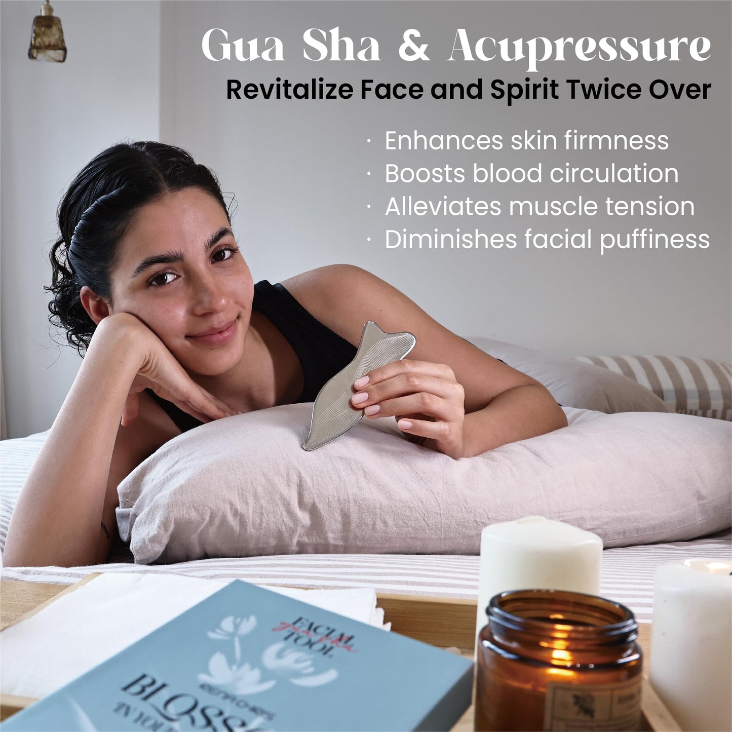 Rena Chris Stainless Steel Gua Sha Facial Tool - Acupressure & Face Massage (Silver)