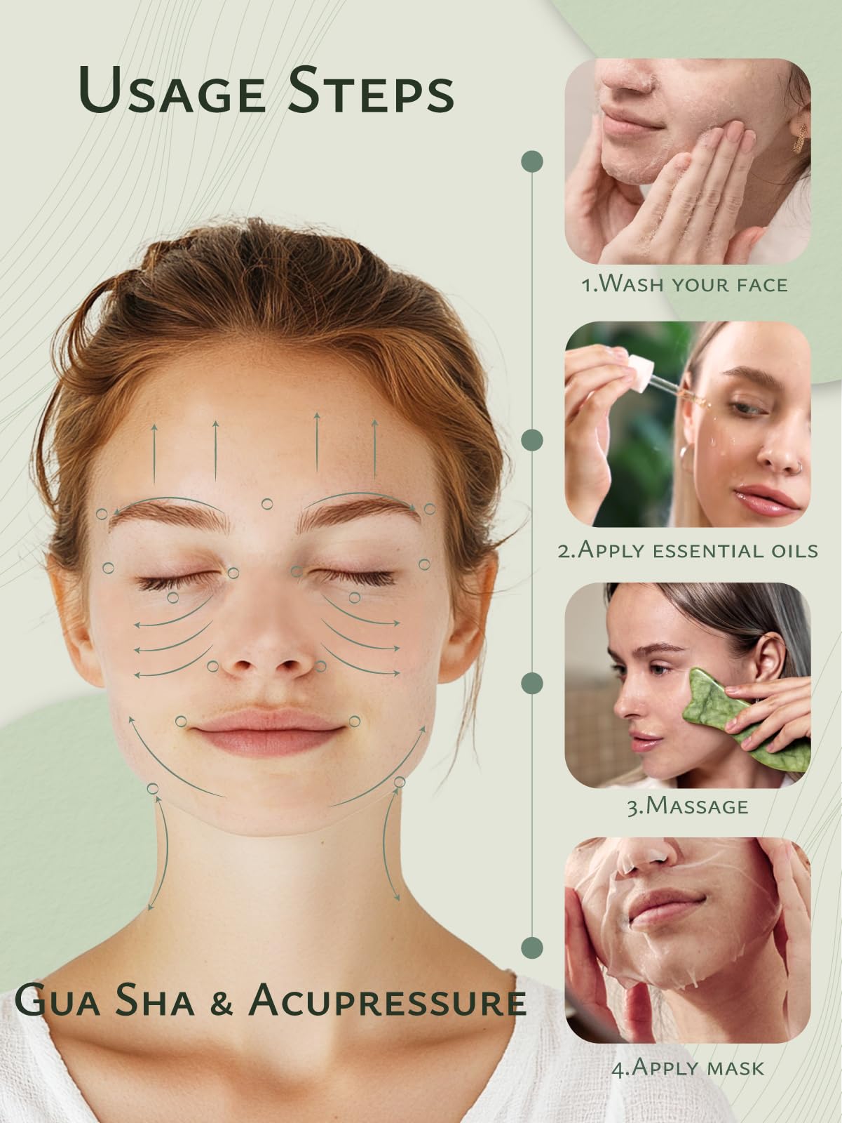 Rena Chris Natural Xiuyan Jade Gua Sha – Facial Massage & Acupressure Tool (Green)