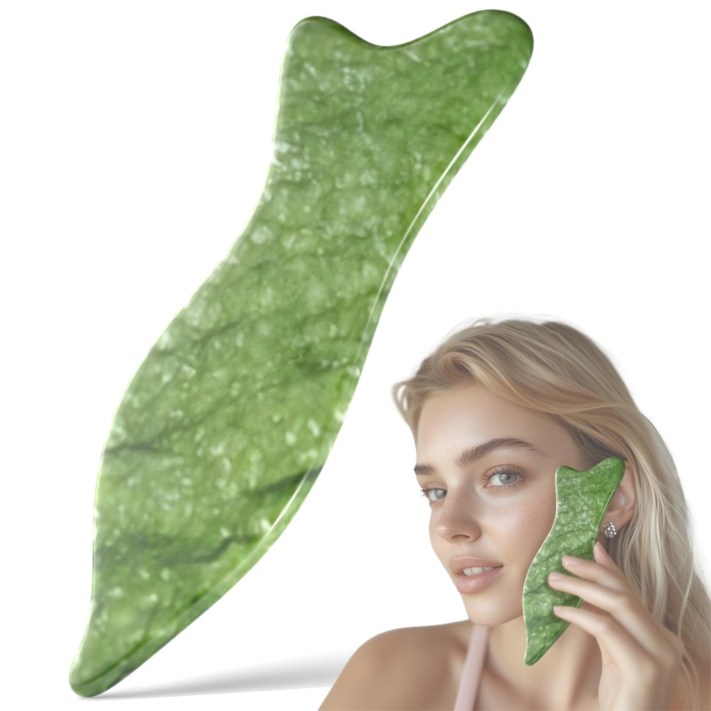 Rena Chris Natural Xiuyan Jade Gua Sha – Facial Massage & Acupressure Tool (Green)
