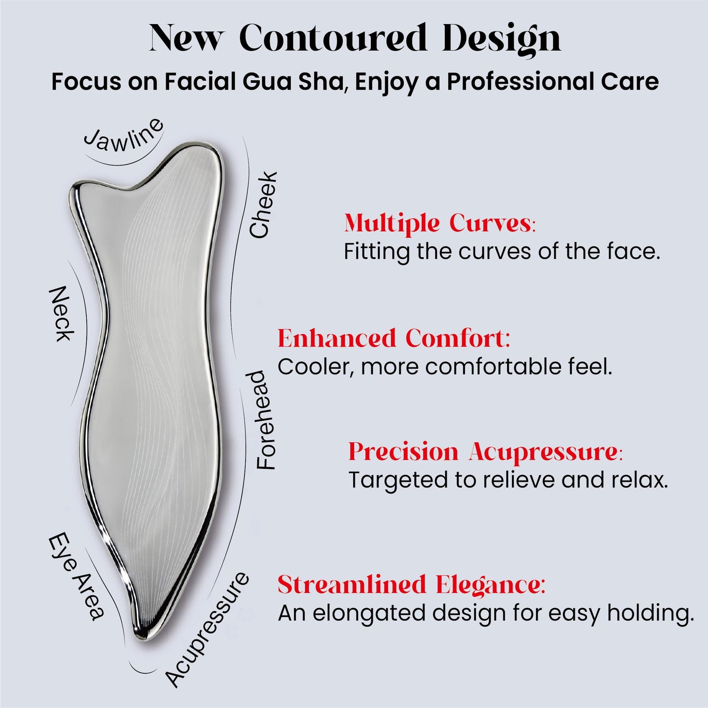 Rena Chris Stainless Steel Gua Sha Facial Tool - Acupressure & Face Massage (Silver)