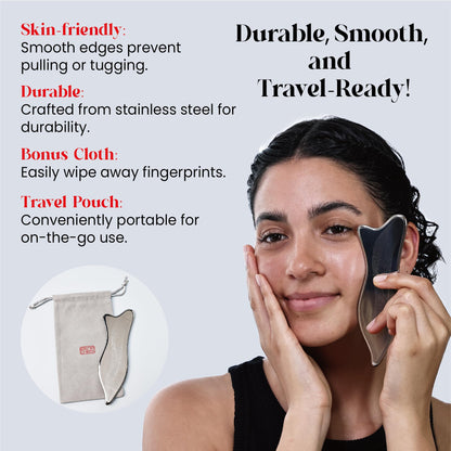 Rena Chris Stainless Steel Gua Sha Facial Tool - Acupressure & Face Massage (Silver)